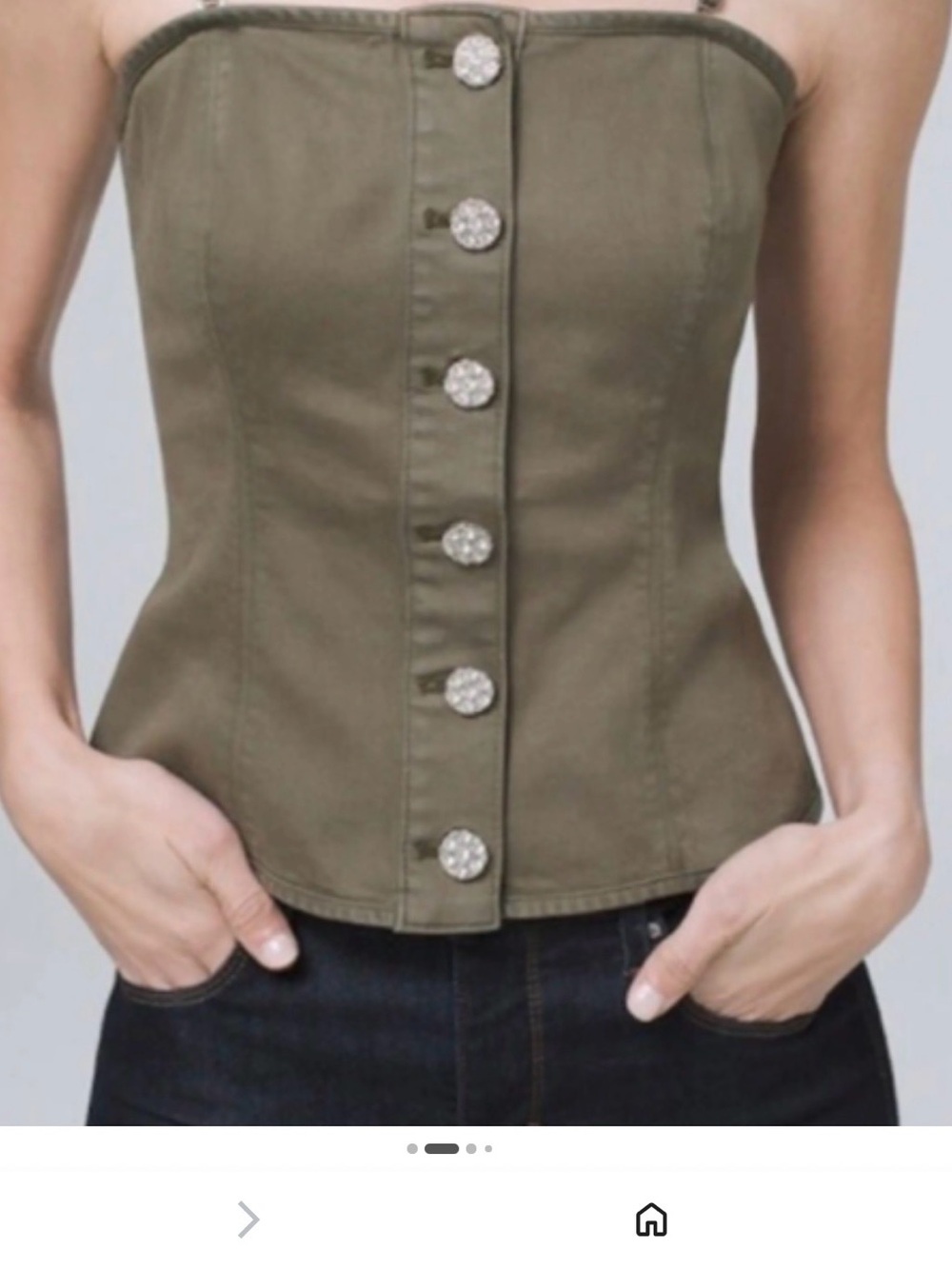 White House Black Market Olive Strapless Button-Front Corset Top